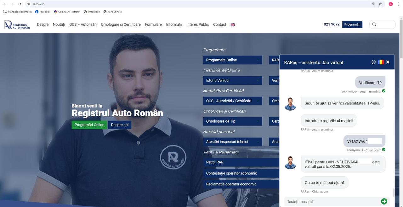 Chatbot Rares - Informatii Registru Auto Roman