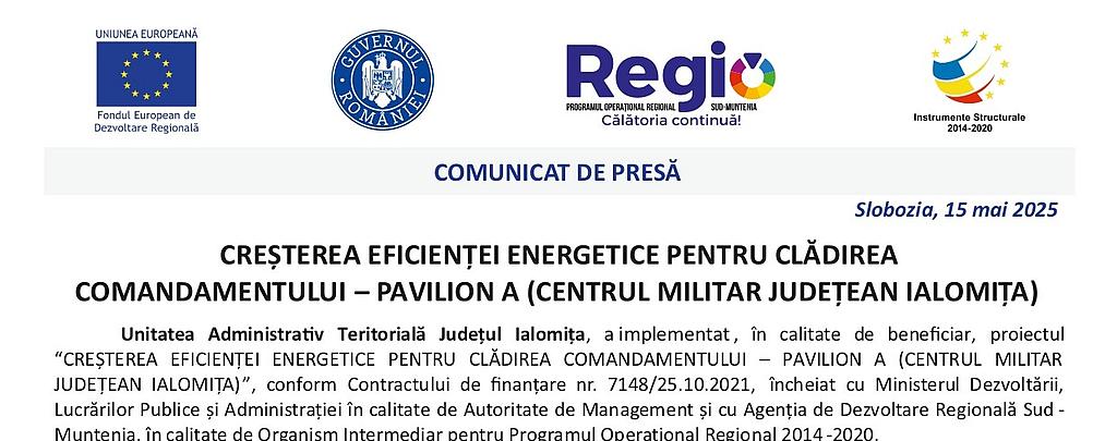 Comunicat Finalizare Proiect Eficienta Energetica