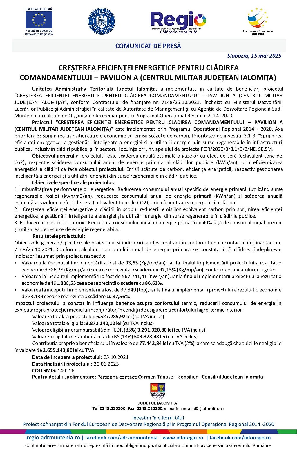 Comunicat Finalizare Proiect