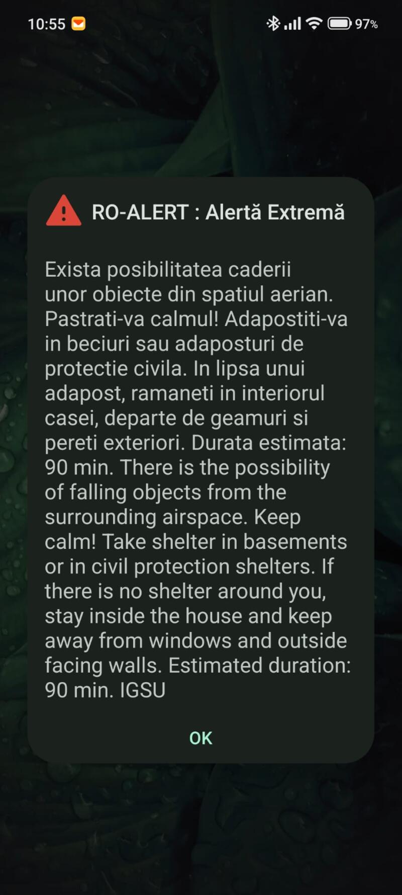 Mesaj Ro-alert Drona