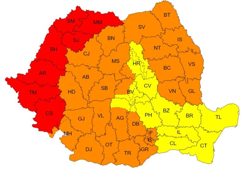 Harta Meteo - Anm - Cod Galben Muntenia